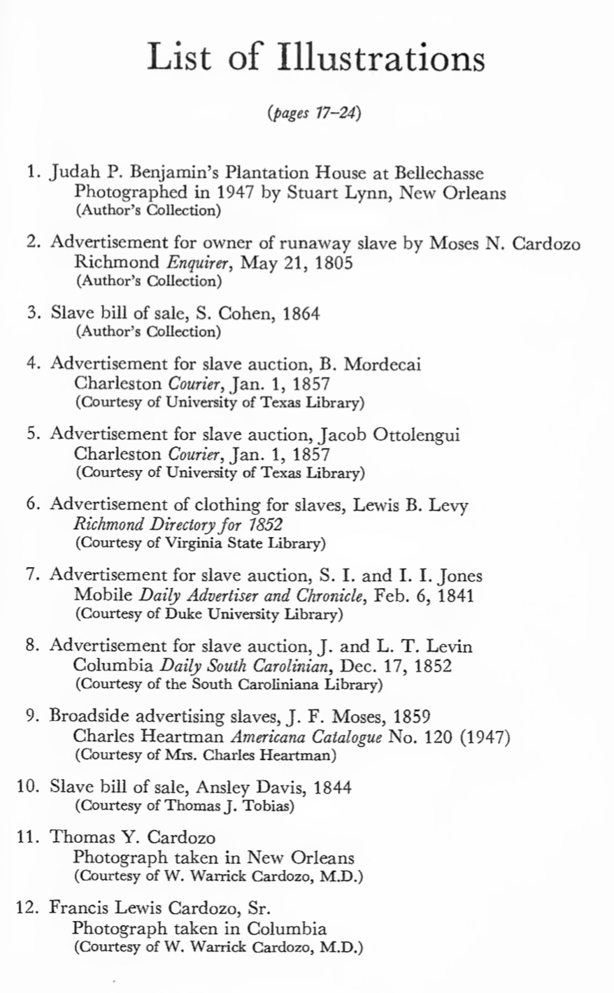 List of Illustrations in Jews and Negro Slavery in The Old South - 1789-1865